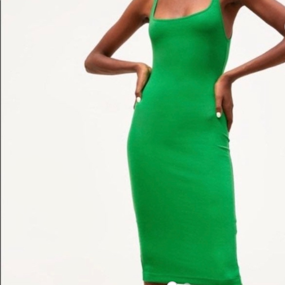 Zara Green Midi Dress Back Vent Slit